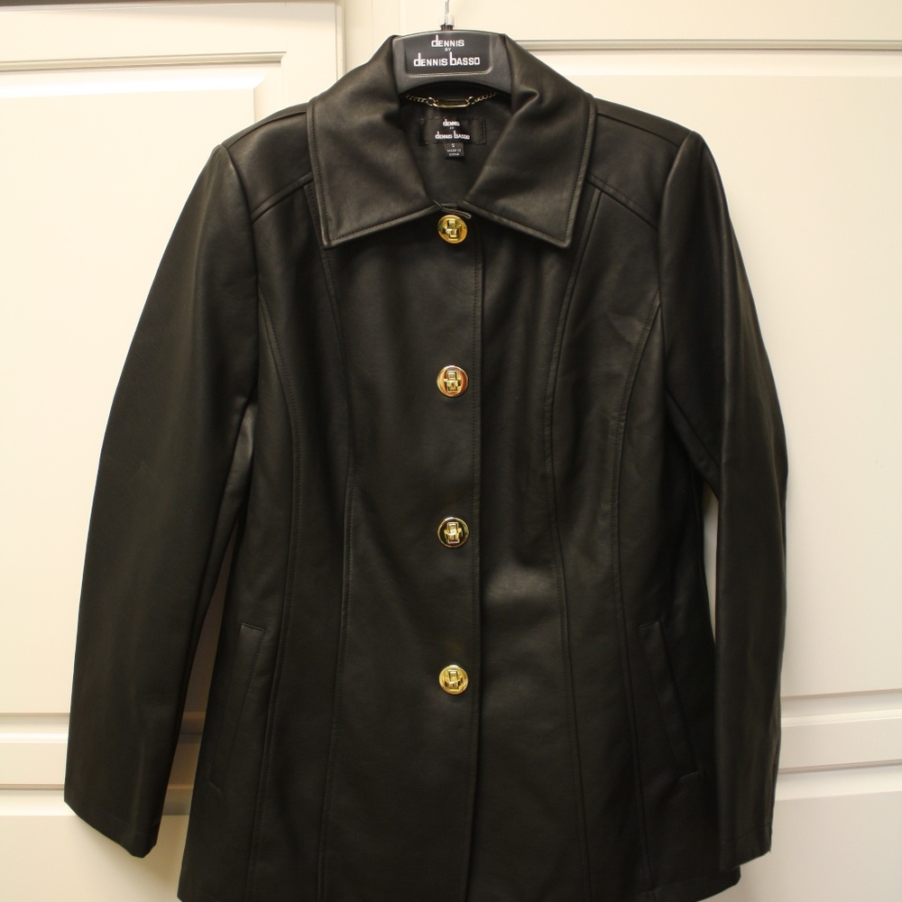Dennis Basso Faux Black Leather Jacket (Small)